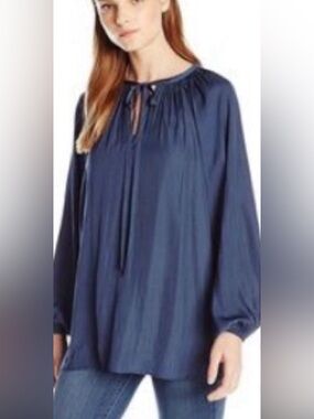 Miracle Navy Tie-Front Peasant Tunic